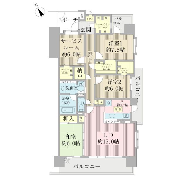 Floor plan. 4LDK, Price 31,800,000 yen, Footprint 110.74 sq m , Balcony area 24.2 sq m