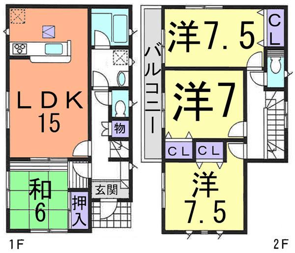 Floor plan. (First stage 2 Building), Price 21,800,000 yen, 4LDK, Land area 115.05 sq m , Building area 98.01 sq m