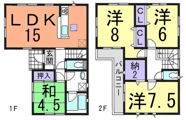 Floor plan. (First stage 4 Building), Price 23.8 million yen, 4LDK+S, Land area 115.12 sq m , Building area 94.77 sq m