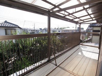 Balcony. Second floor balcony. Sunny, Laundry is dry. 