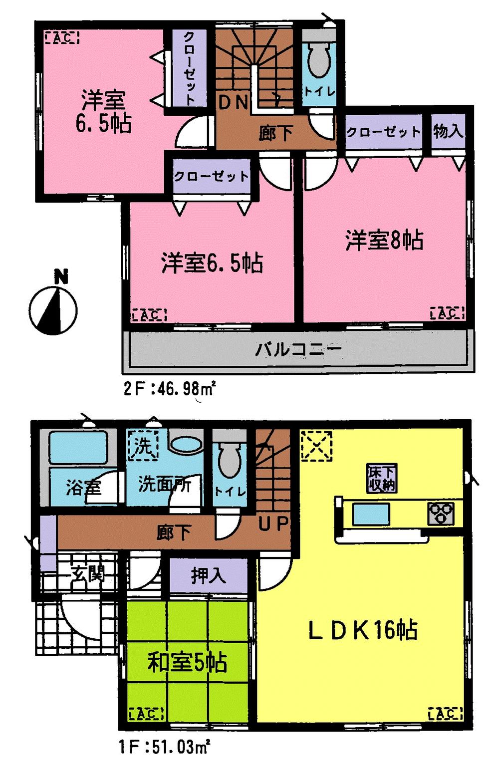 Floor plan. (1 Building), Price 21,800,000 yen, 4LDK, Land area 130.77 sq m , Building area 98.01 sq m
