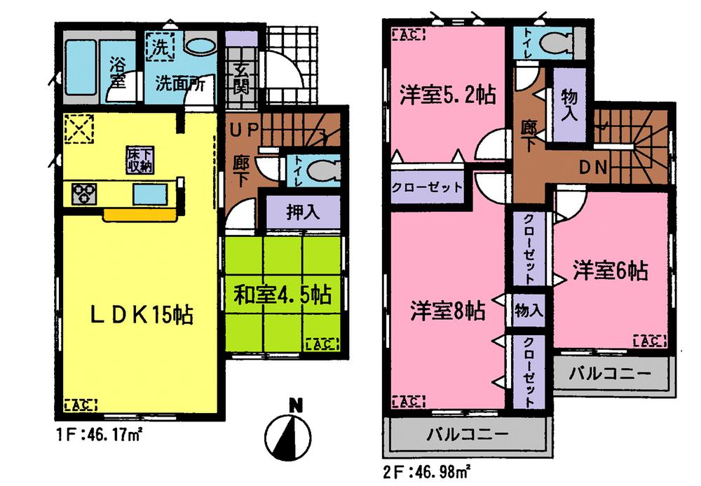 Floor plan. (Building 2), Price 23,900,000 yen, 4LDK, Land area 111.85 sq m , Building area 93.15 sq m