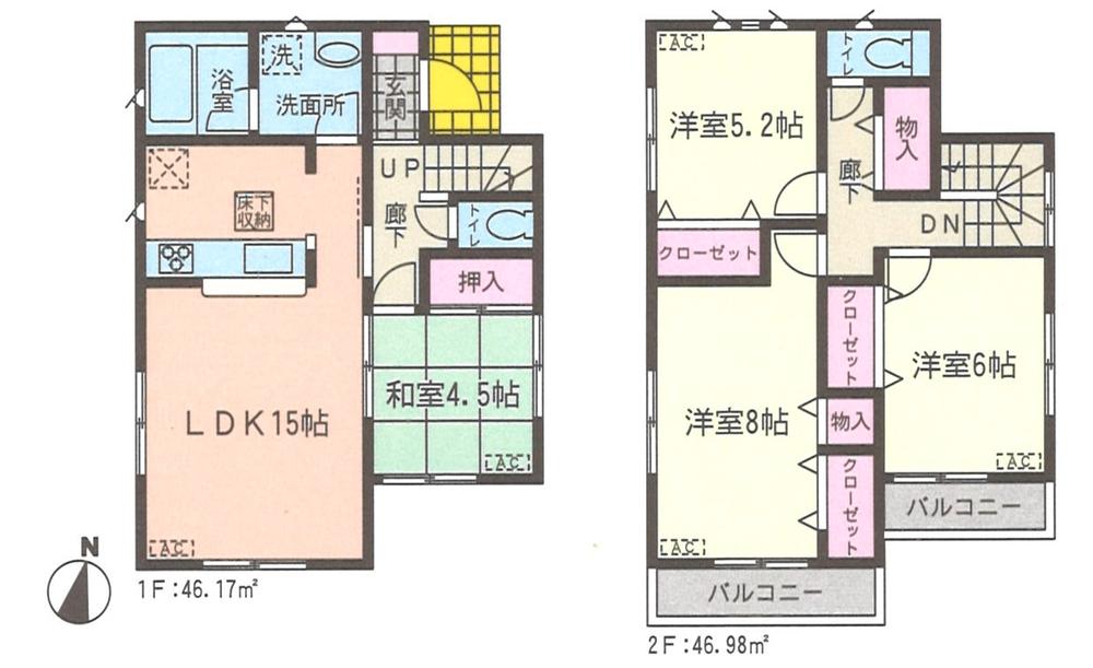 Floor plan. (Building 2), Price 22,800,000 yen, 4LDK, Land area 111.85 sq m , Building area 93.15 sq m