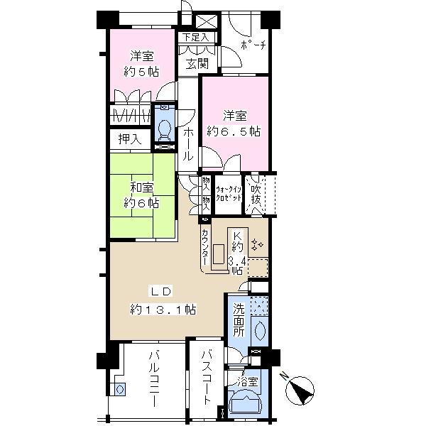 Floor plan. 3LDK, Price 36,800,000 yen, Occupied area 83.69 sq m , Balcony area 9.45 sq m