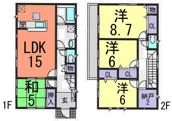 Floor plan. (Building 2), Price 22,800,000 yen, 4LDK+S, Land area 185.29 sq m , Building area 101.24 sq m