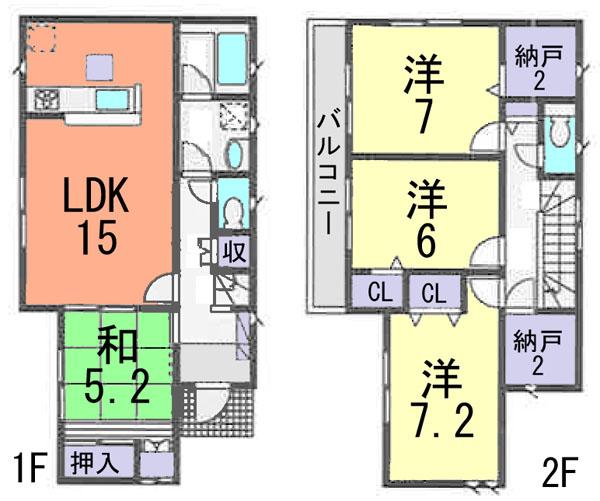 Floor plan. (3 Building), Price 22,800,000 yen, 4LDK+2S, Land area 165.24 sq m , Building area 100.43 sq m