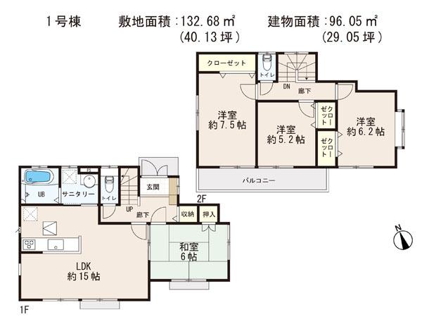 Floor plan. 22,800,000 yen, 4LDK, Land area 132.68 sq m , Building area 96.05 sq m