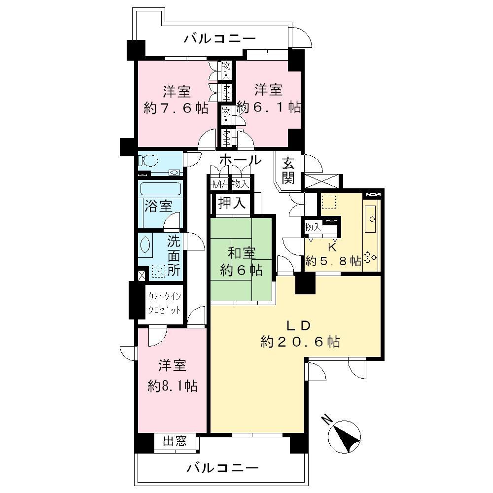 Floor plan. 4LDK, Price 23.8 million yen, Footprint 129.25 sq m , Balcony area 24.52 sq m