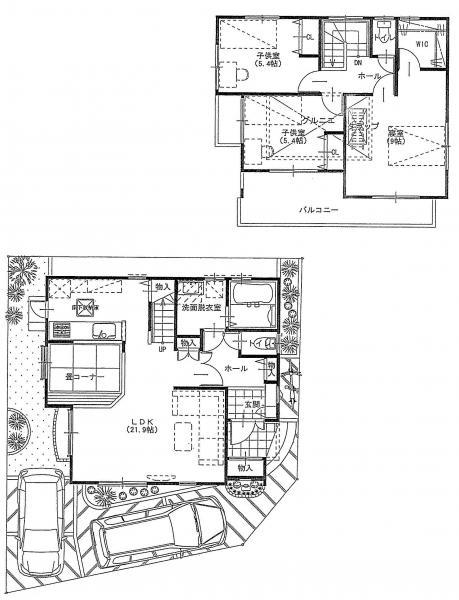 Building plan example (floor plan). Building plan: price 14500000 yen (tax included) Area 95.54m2