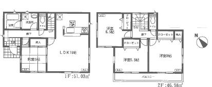 Floor plan. (6 Building), Price 27,800,000 yen, 4LDK, Land area 176.48 sq m , Building area 98.01 sq m