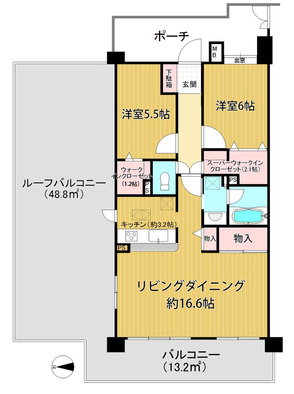 Floor plan. 2LDK, Price 20.8 million yen, Occupied area 71.37 sq m , Balcony area 13.2 sq m