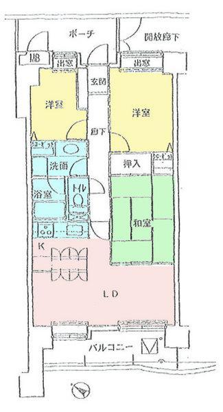 Floor plan. 3LDK, Price 14.8 million yen, Occupied area 63.72 sq m , Balcony area 9.93 sq m