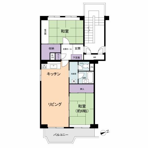 Floor plan. 2LDK, Price 9.8 million yen, Occupied area 66.46 sq m , Balcony area 7.06 sq m