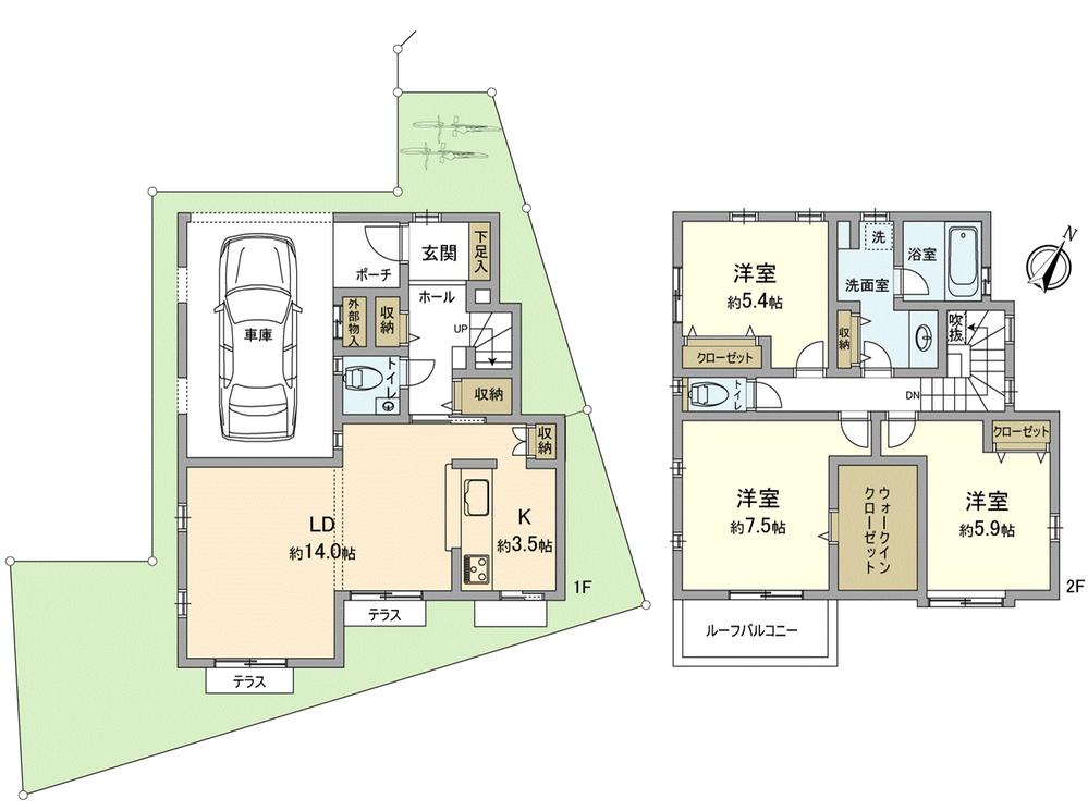 Floor plan. (2-4), Price 35,800,000 yen, 3LDK, Land area 107.45 sq m , Building area 96.74 sq m
