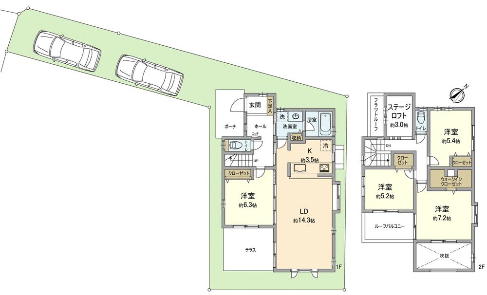 Floor plan. (2-7), Price 38,800,000 yen, 4LDK, Land area 152.4 sq m , Building area 107.5 sq m
