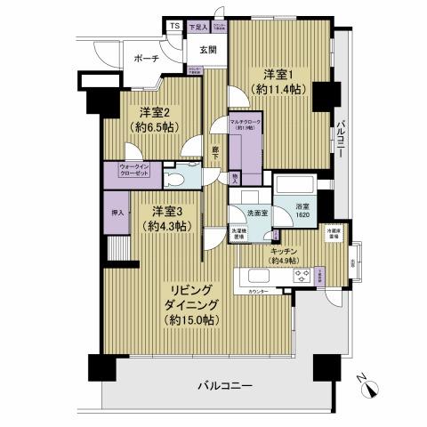 Floor plan. 3LDK, Price 28.8 million yen, Occupied area 96.91 sq m , Balcony area 21.7 sq m