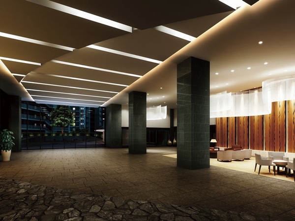  [Reception lounge Rendering] Lounge that has been expressed using natural materials such as "wood and stone.". It will be the healing of space, such as a resort hotel lounge