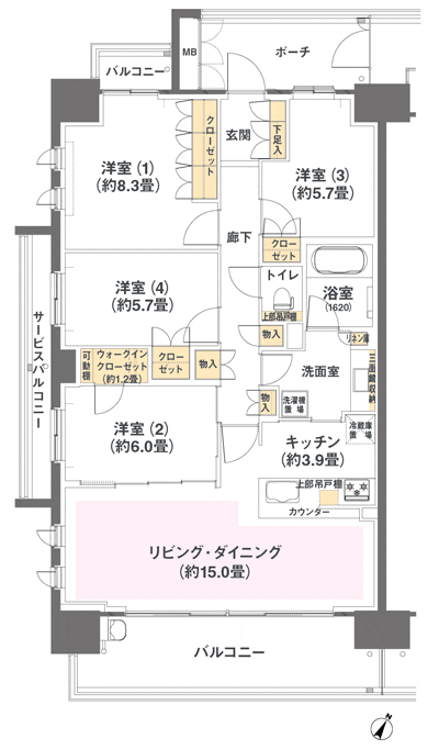 Floor: 4LDK + WIC, the occupied area: 100.01 sq m, price: 56 million yen (tentative)