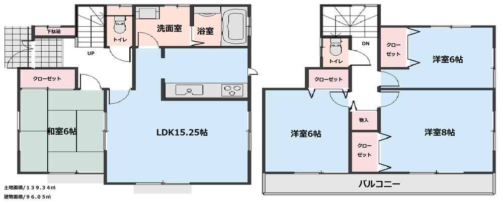 Floor plan. (Building 2), Price 19,800,000 yen, 4LDK, Land area 139.34 sq m , Building area 96.05 sq m