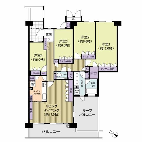Floor plan. 4LDK, Price 64,800,000 yen, Footprint 125.08 sq m , Balcony area 15.79 sq m