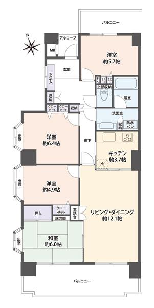 Floor plan. 4LDK, Price 12.8 million yen, Occupied area 90.88 sq m , Balcony area 18.74 sq m