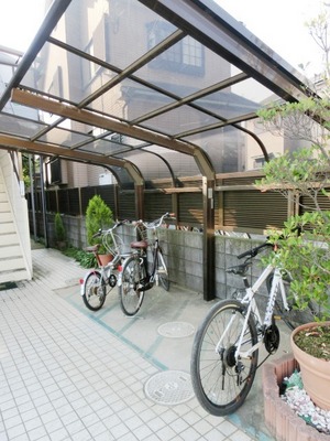 Parking lot. Bicycle parking space is here.