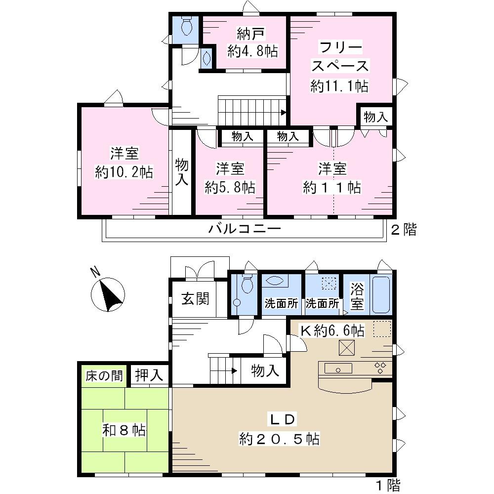 Floor plan. 38,800,000 yen, 4LDK + S (storeroom), Land area 264.52 sq m , Building area 177.42 sq m
