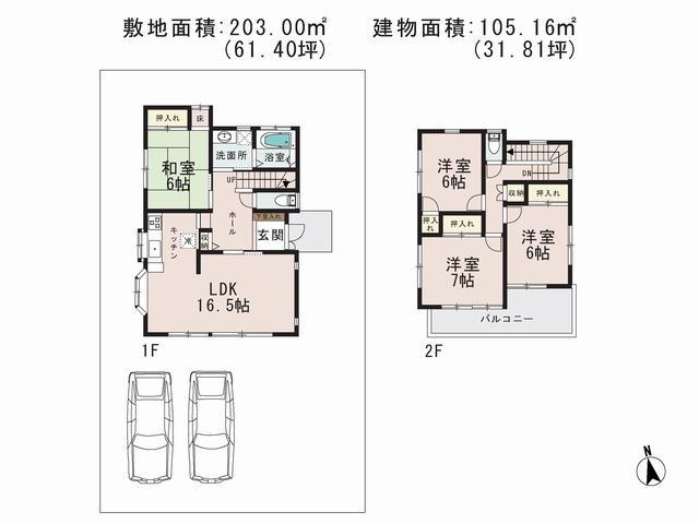 Floor plan. 28.6 million yen, 4LDK, Land area 203 sq m , Building area 105.16 sq m
