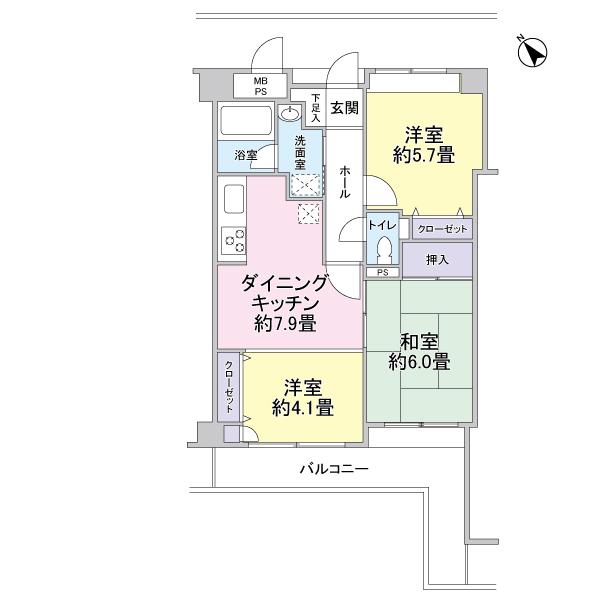 Floor plan. 3DK, Price 6.5 million yen, Occupied area 53.84 sq m , Balcony area 10.87 sq m 3DK type