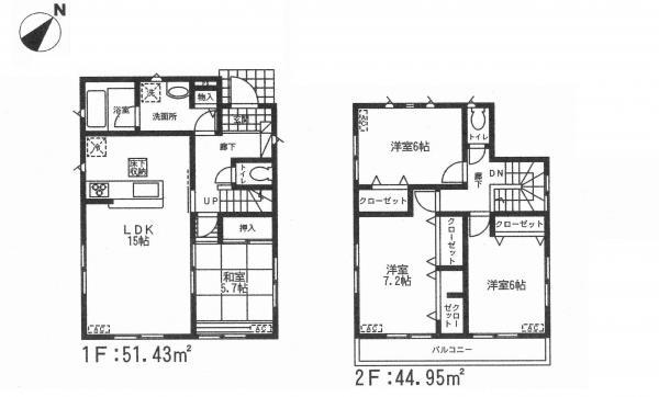 Floor plan. 20.8 million yen, 4LDK, Land area 130.42 sq m , Building area 96.38 sq m