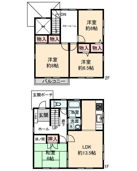 Floor plan. 21,800,000 yen, 4LDK, Land area 216.8 sq m , Building area 101 sq m 1F 52.21 sq m  2F 48.79 sq m total 101.00 sq m (4LDK) Comfortable in all room 6 quires more!