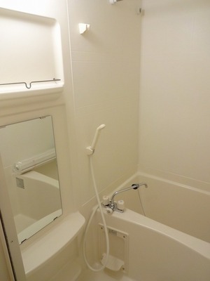 Bath. A clean bathroom It is convenient mirror before the shelf