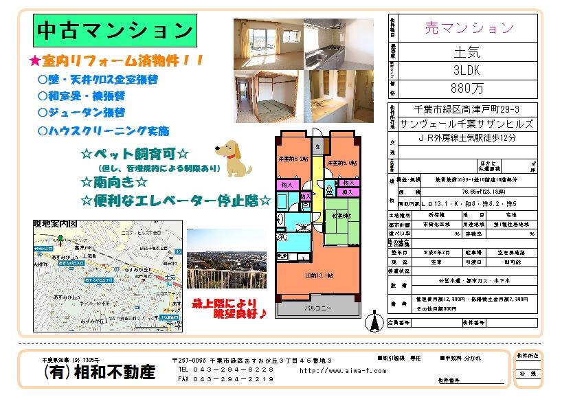 Floor plan. 3LDK, Price 8.8 million yen, Occupied area 76.65 sq m , Balcony area is 12.6 sq m sales figures.