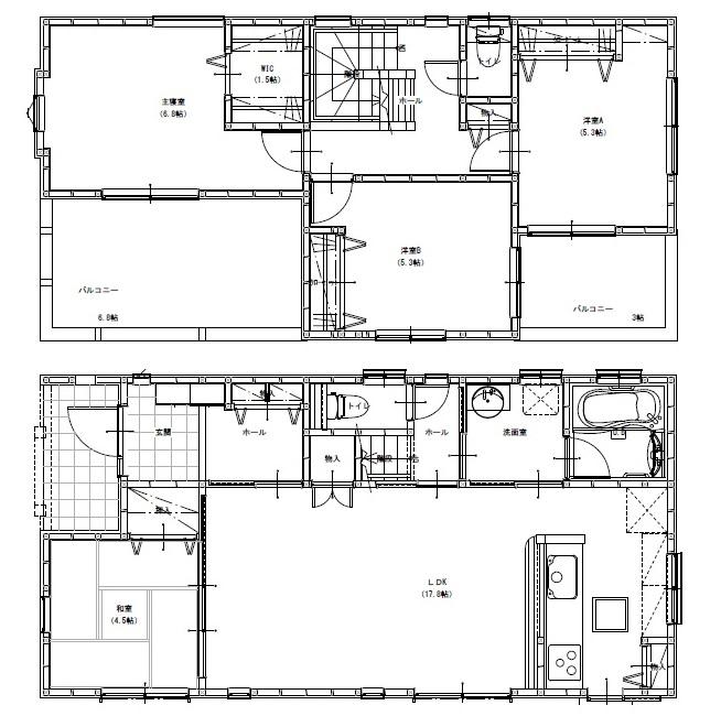 Floor plan. 29,800,000 yen, 4LDK, Land area 170.08 sq m , Building area 99.36 sq m 1 floor is spacious living face-to-face kitchen The second floor is set up a wide balcony in two places!