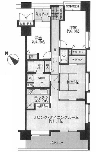 Floor plan. 3LDK, Price 21.5 million yen, Occupied area 65.73 sq m , Balcony area is 10.8 sq m bright floor plan.