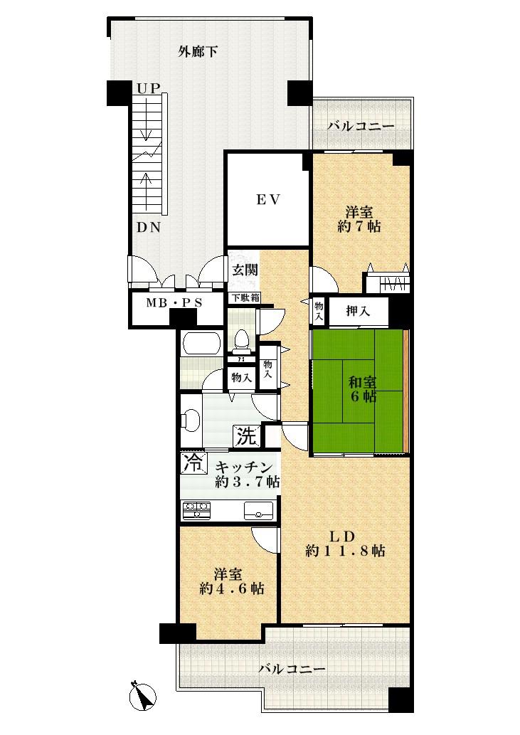 Floor plan. 3LDK, Price 11 million yen, Occupied area 78.71 sq m , Balcony area 19.9 sq m
