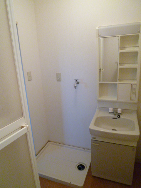 Washroom. Vanity with vertical lighting, Indoor Laundry Storage