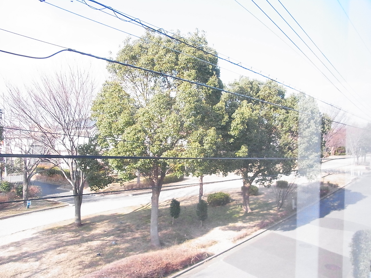 View. Look at the promenade from a large bay window