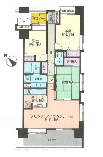 Floor plan. 3LDK, Price 21.5 million yen, Occupied area 65.73 sq m , Balcony area 10.8 sq m