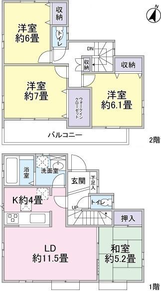 Floor plan. 22,300,000 yen, 4LDK, Land area 154.96 sq m , 4LD with a building area of ​​98.05 sq m solar power system ・ K type
