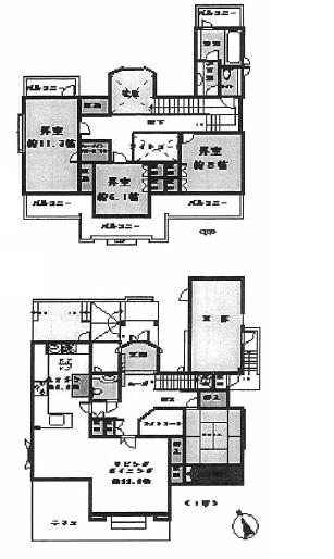 Floor plan. 49,800,000 yen, 4LDK, Land area 516.25 sq m , Ventilation of the building area 210.87 sq m 2 sided balcony is a good 1 building!