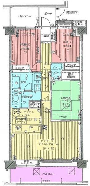 Floor plan. 3LDK, Price 9.8 million yen, Footprint 75.6 sq m , Balcony area 17.35 sq m