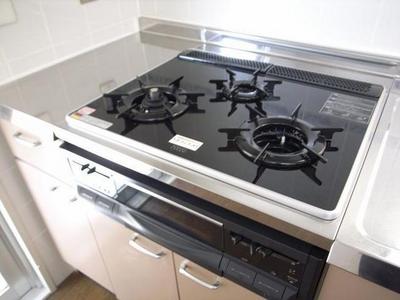 Kitchen. Typical indoor photo. Convenient 3-neck gas stove to make anything dishes at the same time.