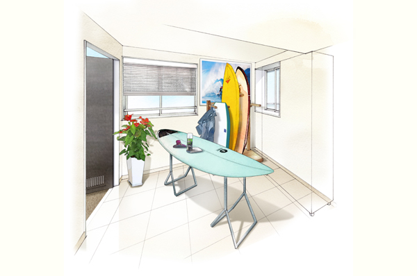 Other. Adopt a dirt floor in the H-type entrance. In the spacious space, Maintenance of such work hard to surfboards and outdoor equipment in the room can also be easily (Rendering)