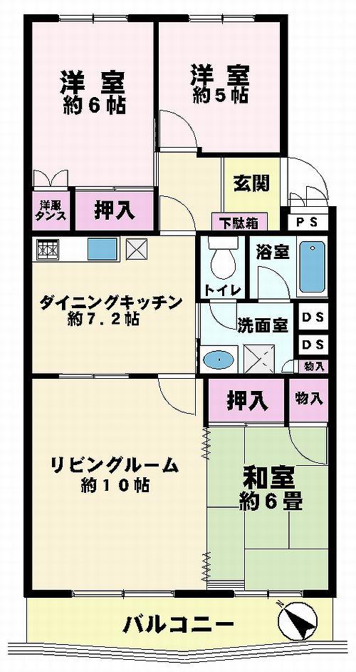 Floor plan. 3LDK, Price 8.8 million yen, Occupied area 77.28 sq m , Balcony area 8.08 sq m