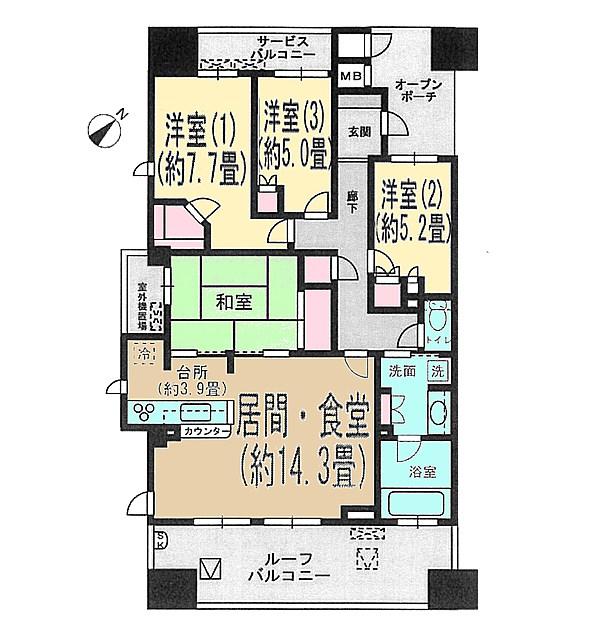 Floor plan. 4LDK, Price 27 million yen, Occupied area 97.18 sq m , Balcony area 23.67 sq m