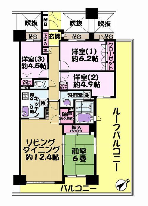 Floor plan. 4LDK, Price 27,800,000 yen, Occupied area 83.45 sq m , Balcony area 12.19 sq m