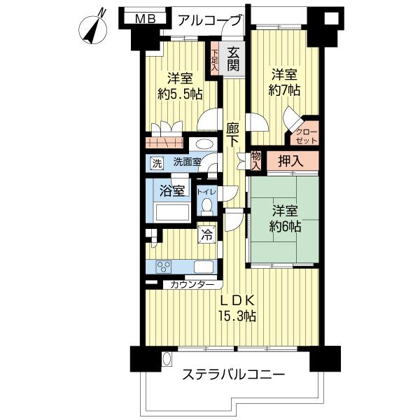 Floor plan. 3LDK, Price 22,900,000 yen, Occupied area 75.09 sq m , Balcony area 14.17 sq m