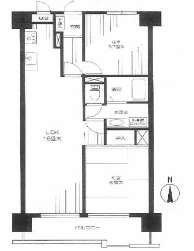 Floor plan. 2LDK, Price 8.9 million yen, Occupied area 58.51 sq m , Looking forward to living spacious 16 quires the arrangement of the balcony area 8.32 sq m furniture!