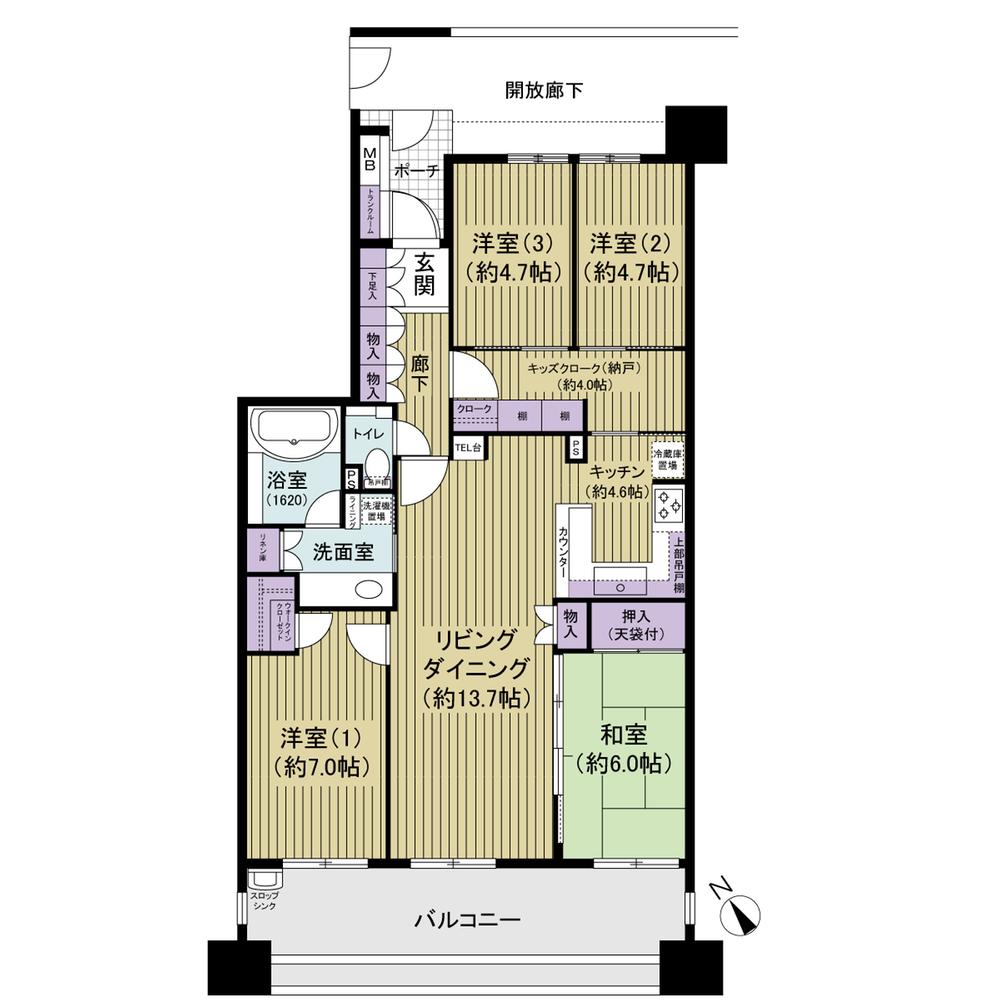 Floor plan. 4LDK + S (storeroom), Price 29,800,000 yen, Occupied area 94.14 sq m , Balcony area 16.4 sq m 94.14 sq m ・ 4LDK + Kids cloak (storeroom) + walk-in closet